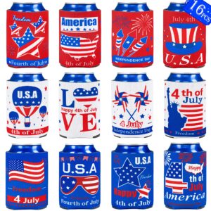 16pcs 4th/fourth of july decorations can cooler sleeves for independence day memorial day patriotic party supplies