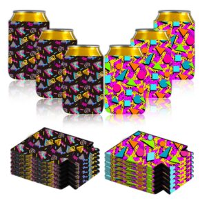 12 pieces retro 80s 90s vintage beer can coolers sleeves neoprene drink holders bottle can sleeves retro party supplies memphis fashion 80s neon can cooler sleeves 80s 90s retro party supplies