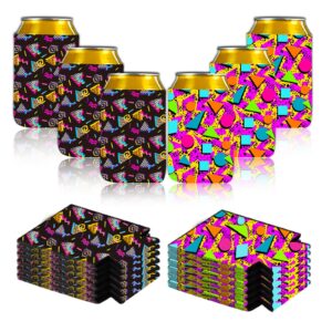 12 Pieces Retro 80s 90s Vintage Beer Can Coolers Sleeves Neoprene Drink Holders Bottle Can Sleeves Retro Party Supplies Memphis Fashion 80s Neon Can Cooler Sleeves 80s 90s Retro Party Supplies