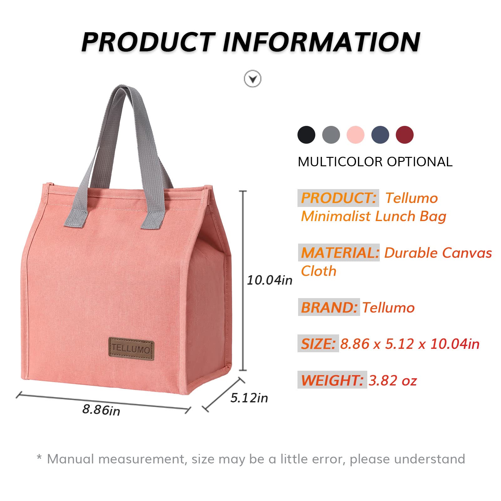 TELLUMO Lunch bag, Insulated Lunch Bag for Women Men Kids Large Lunch Box Container Reusable Leakproof Tote for Office, Work, School, Beach or Travel (Minimalist Pink)