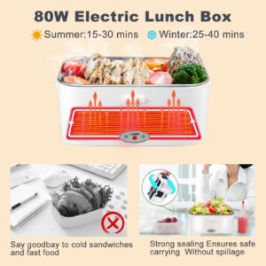 kwkwoice® Electric Heater Lunch Box High Power 80W 1.8L Larger Capacity Self-Heating Lunch Boxes for Adults 3 in 1 Portable Food Warmer 12V 24V 110-230V Suitable for Car Truck Office