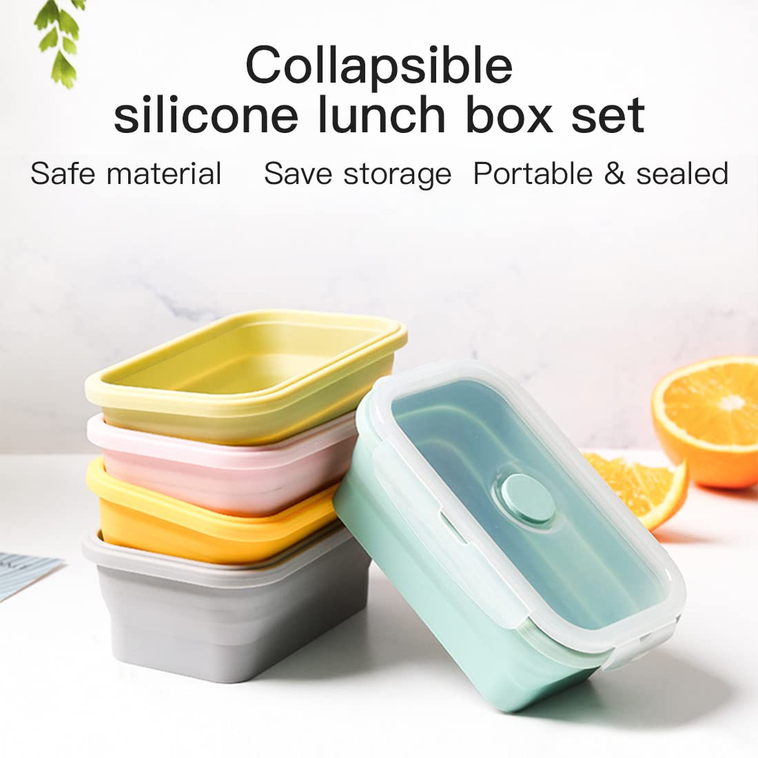 Duoyou Collapsible Silicone Lunch Bento Box, Portable Food Storage Container Outdoor Picnic Box Space Saving, Microwave, Dishwasher and Freezer Safe, 3 Pcs Set (Blue)