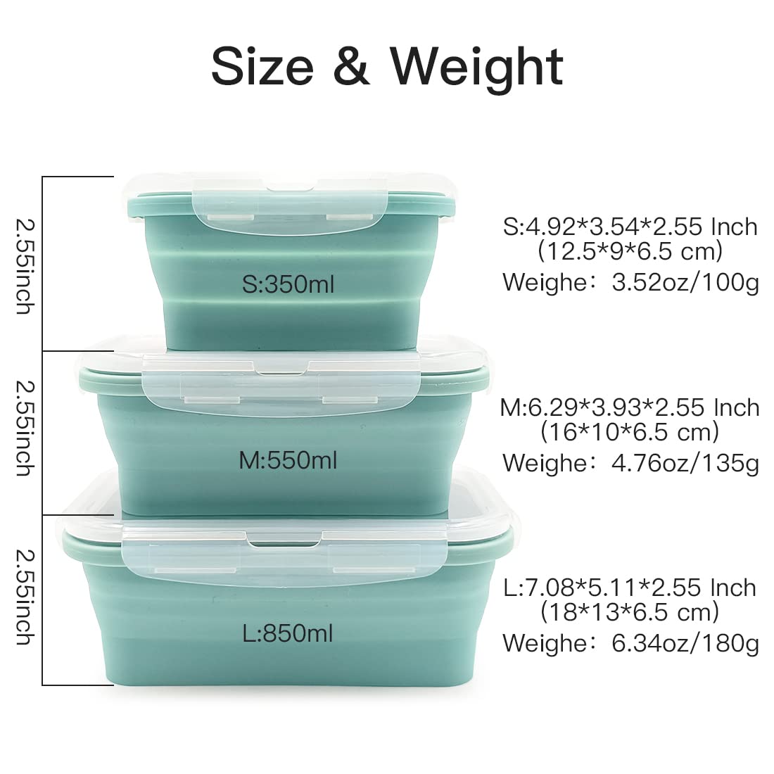 Duoyou Collapsible Silicone Lunch Bento Box, Portable Food Storage Container Outdoor Picnic Box Space Saving, Microwave, Dishwasher and Freezer Safe, 3 Pcs Set (Blue)