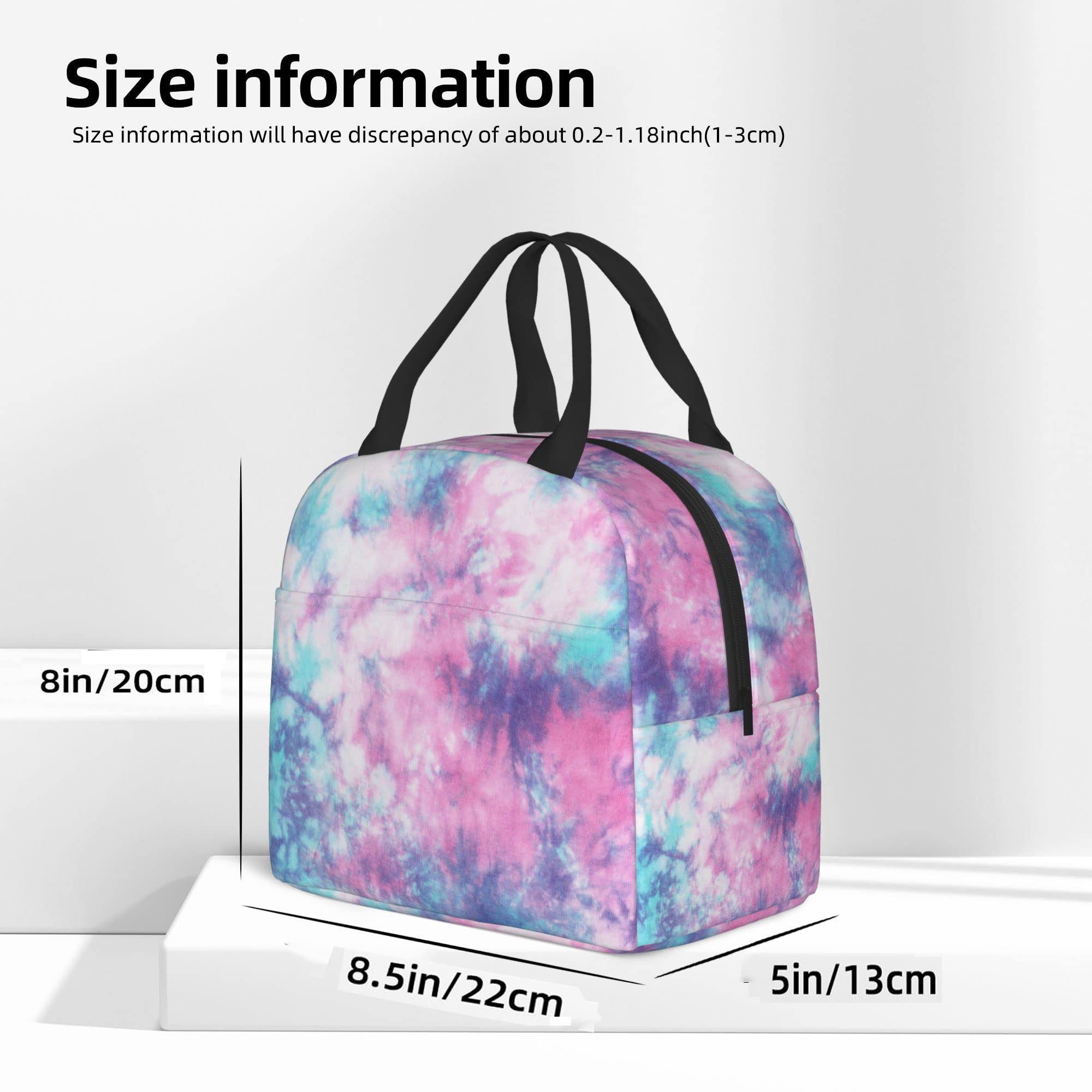 PrelerDIY Pastel Blue Pink Tie Dye Lunch Box Insulated Meal Bag Lunch Bag Reusable Snack Bag Food Container For Boys Girls Men Women School Work Travel Picnic