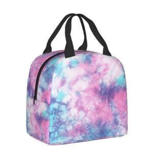 PrelerDIY Pastel Blue Pink Tie Dye Lunch Box Insulated Meal Bag Lunch Bag Reusable Snack Bag Food Container For Boys Girls Men Women School Work Travel Picnic