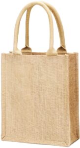 tbf heavy duty reusable jute burlap tote bags in bulk for shopping grocery wedding welcome gifts and more (3 pack, natural - small)