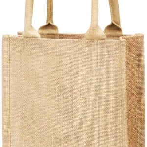 TBF Heavy Duty Reusable Jute Burlap Tote Bags in Bulk for Shopping Grocery Wedding Welcome Gifts and More (3 Pack, Natural - Small)