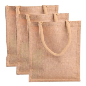 TBF Heavy Duty Reusable Jute Burlap Tote Bags in Bulk for Shopping Grocery Wedding Welcome Gifts and More (3 Pack, Natural - Small)