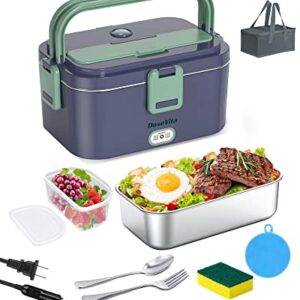 Dosevita Electric Lunch Box for Adults, 1.8 Large Heated Lunch Box, Faster Heating 3 in 1 Lunch Box Warmer Portable for Work/Car/Truck with Spoon & Fork, Carry Bag and 2 Cleaning Sponges