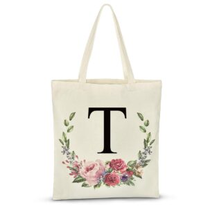 personalized floral initial tote bags for women canvas tote bags reusable grocery shopping bags for bridesmaids wedding bachelorette birthday party large book tote gift bags eco - friendly (letter l)