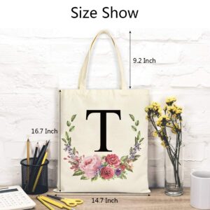 Personalized Floral Initial Tote Bags for women Canvas Tote Bags Reusable Grocery Shopping Bags for Bridesmaids Wedding Bachelorette Birthday Party Large Book Tote Gift Bags Eco - Friendly (Letter L)