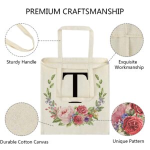 Personalized Floral Initial Tote Bags for women Canvas Tote Bags Reusable Grocery Shopping Bags for Bridesmaids Wedding Bachelorette Birthday Party Large Book Tote Gift Bags Eco - Friendly (Letter L)