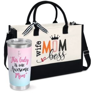 oassie mothers day gift set - 13oz canvas tote bag & 20oz stainless steel tumbler, mother's day gifts for women, mom, new mom, birthday gifts for mom, aunt, sister gift ideas