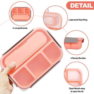 Bento Lunch Box for Kids,Bento Box Adult Lunch Box Containers,1300ML-4 Compartment Lunch Containers for Kids/Adults,with 7 Cake Cups 10 Food Picks,BPA-Free,Microwave Dishwasher Freezer Safe (Pink)