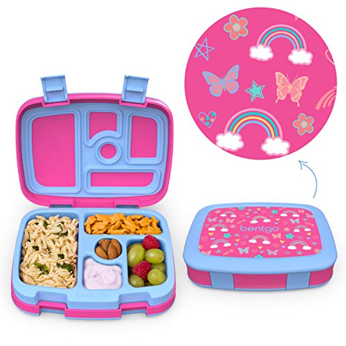 Bentgo Prints Insulated Lunch Bag Set With Kids Bento-Style Lunch Box (Rainbows and Butterflies)