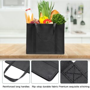 HECTOLIFE 20-Pack Reusable Grocery Bags，Large Washable Foldable Shopping Bags，Heavy Duty Tote Bags with Reinforced Handles(Black and Grey)