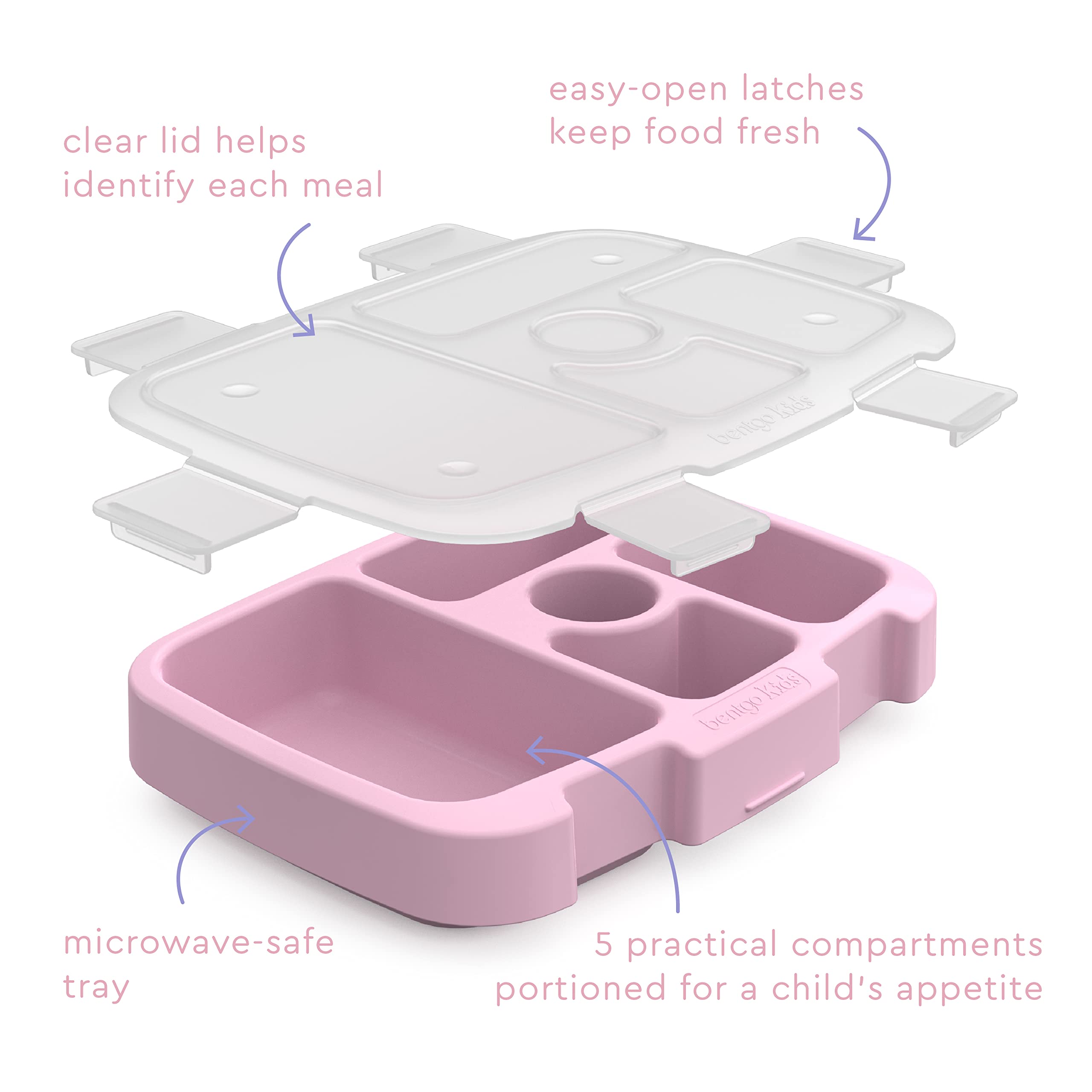 Bentgo® Kids Prints Tray with Transparent Cover - Reusable, BPA-Free, 5-Compartment Meal Prep Container with Built-In Portion Control for Healthy Meals At Home & On the Go (Lavender Galaxy)