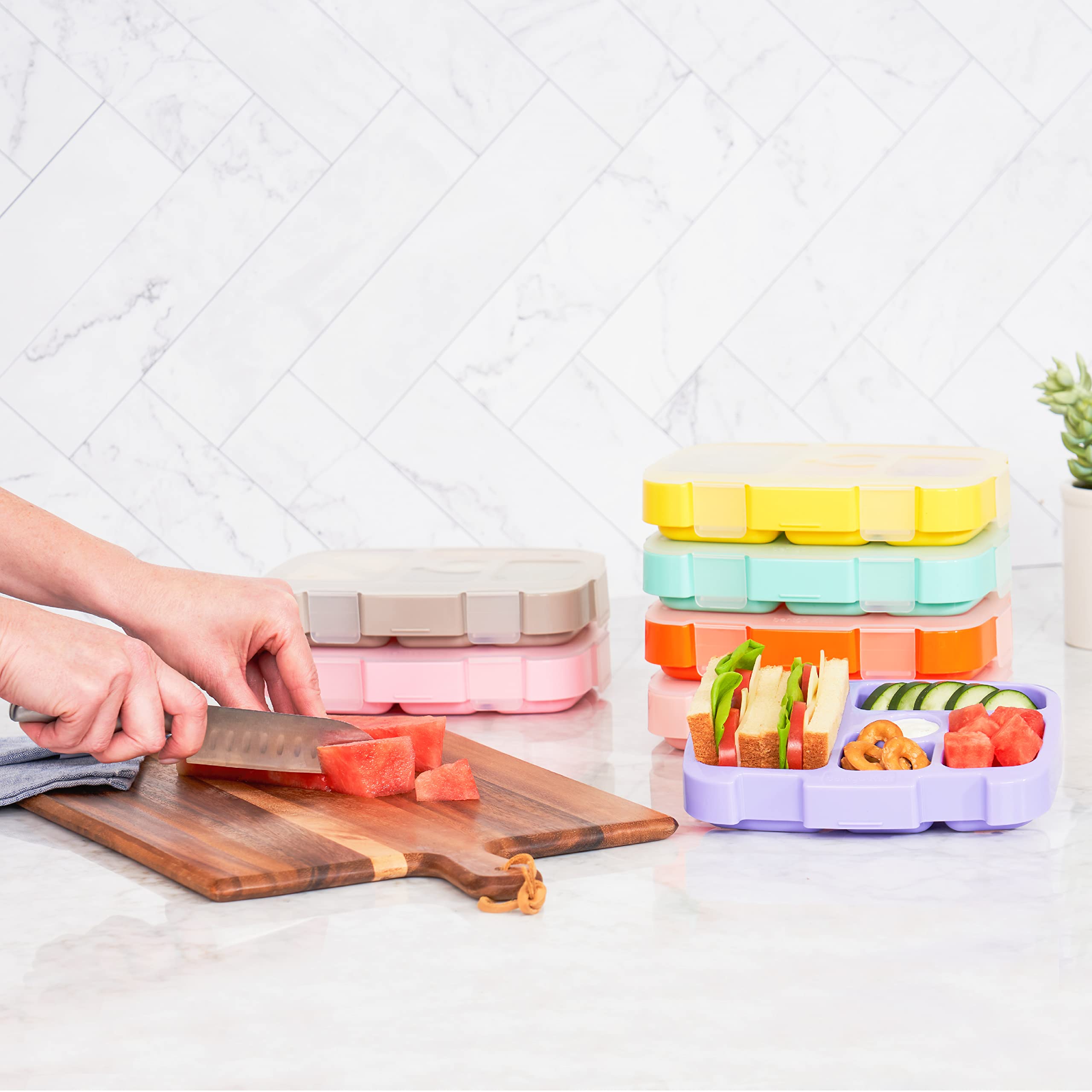 Bentgo® Kids Prints Tray with Transparent Cover - Reusable, BPA-Free, 5-Compartment Meal Prep Container with Built-In Portion Control for Healthy Meals At Home & On the Go (Lavender Galaxy)