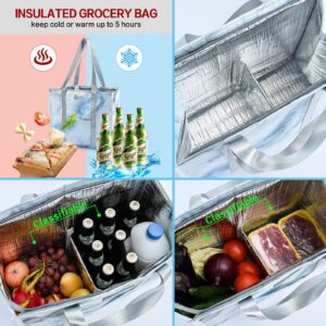 Ladbodun Insulated Grocery Bags With Zippered Top, Reusable Shopping Tote Cooler Bag Large Stand Up Food Carrier Delivery For Groceries Thermal Hot Or Cold Frozen Foods For Camping Travel xl 1Pack