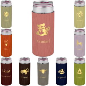 retro colored slim can coolers (set of 10) - funny gold drinking designs - girls trip gifts favors - bachelorette party - adult party favors