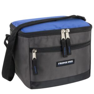 fridge pak 6 can cooler bags insulated soft cooler lunch bag for men, waterproof leak proof cooler bags, blue on grey
