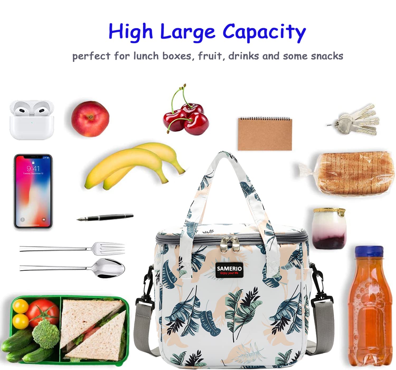 SAMERIO Lunch Bags for Women Large Insulated Lunch Box Cooler Tote Bags Adult Reusable Lunch Boxes for Work Travel Picnic Camping