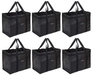 homemell heavy duty reusable grocery bags, extra large collapsible tote holds 100 lbs, extra-strength premium material (black, 6-pack)