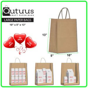 Qutuus Kraft Gift Bags Large with Handles 25 Pcs 10x5x13 inch Brown Gift Bags, Kraft Paper Bags for Shopping Reusable Grocery Bag