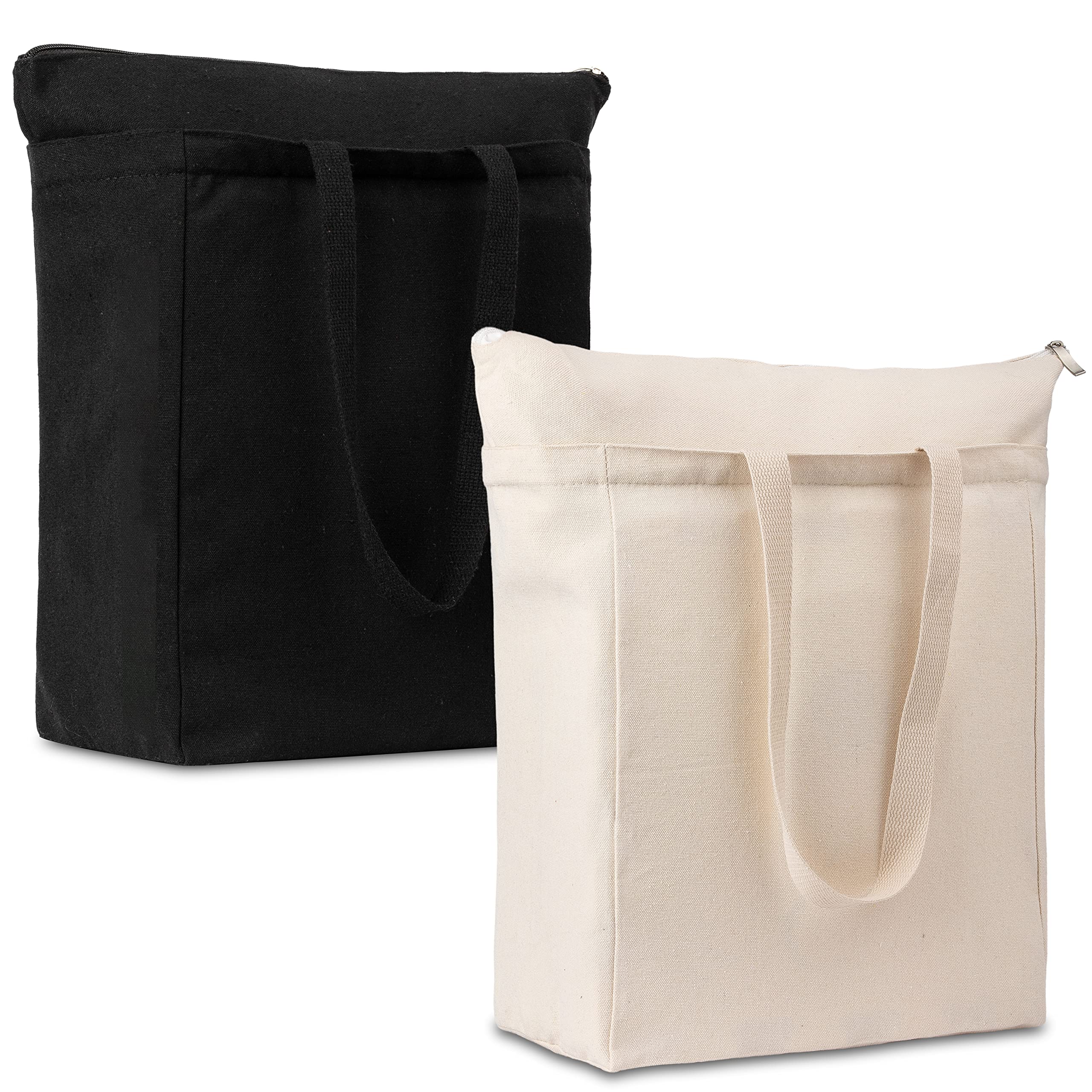 Canvas Tote Bags, 2 Pcs Cloth Reusable Tote Bag with Pocket and Zipper, Large Shopping Canvas Bags with handles