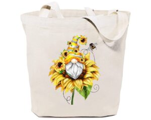 gxvuis canvas tote bag for women aesthetic sunflower gnome reusable grocery shoulder shopping bags girls gifts white