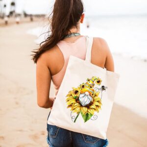 GXVUIS Canvas Tote Bag for Women Aesthetic Sunflower Gnome Reusable Grocery Shoulder Shopping Bags Girls Gifts White