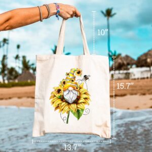 GXVUIS Canvas Tote Bag for Women Aesthetic Sunflower Gnome Reusable Grocery Shoulder Shopping Bags Girls Gifts White