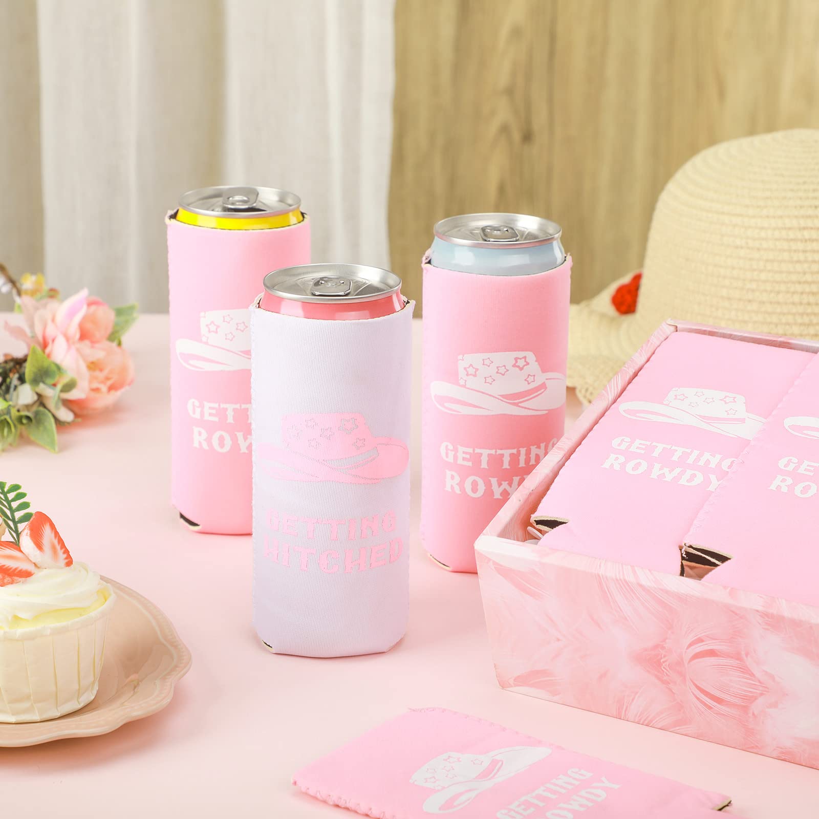 11 Pcs Bachelorette Can Coolers Sleeves Slim Getting Rowdy Getting Hitched Insulated Neoprene Drink Holders for Bachelorette Party Supplies Bridal Shower Wedding Party Decorations, 1 White and 10 Pink