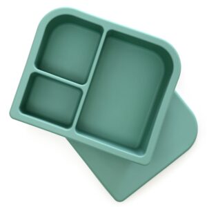 primastella unbreakable silicone lunch box for kids and adults - leak proof divided bento box (green)