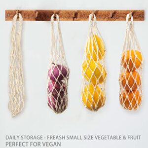 Small Cotton Net Reusable Produce Bags Handmade Pack of 6 -Hanging Fruit Net- Washable Farmhouse Hanging Kitchen Lemon,Onions,Garlics,Orange, Vegetable Storage Bags| Boho Décor