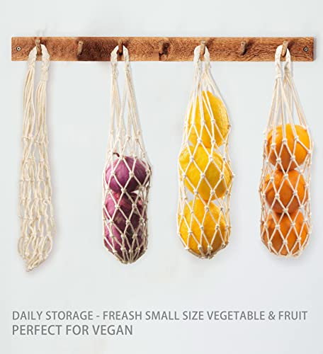 Small Cotton Net Reusable Produce Bags Handmade Pack of 6 -Hanging Fruit Net- Washable Farmhouse Hanging Kitchen Lemon,Onions,Garlics,Orange, Vegetable Storage Bags| Boho Décor