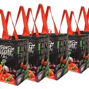 Earthwise Reusable Grocery Shopping Bags Extremely Durable Multi Use Large Stylish Fun Foldable Water-Resistant Totes Design - Chalkboard Veggies (Pack of 5)