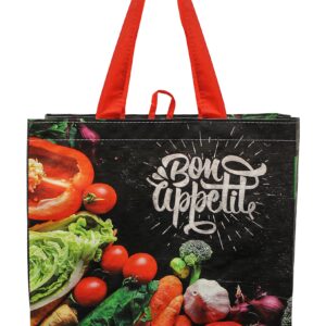 Earthwise Reusable Grocery Shopping Bags Extremely Durable Multi Use Large Stylish Fun Foldable Water-Resistant Totes Design - Chalkboard Veggies (Pack of 5)