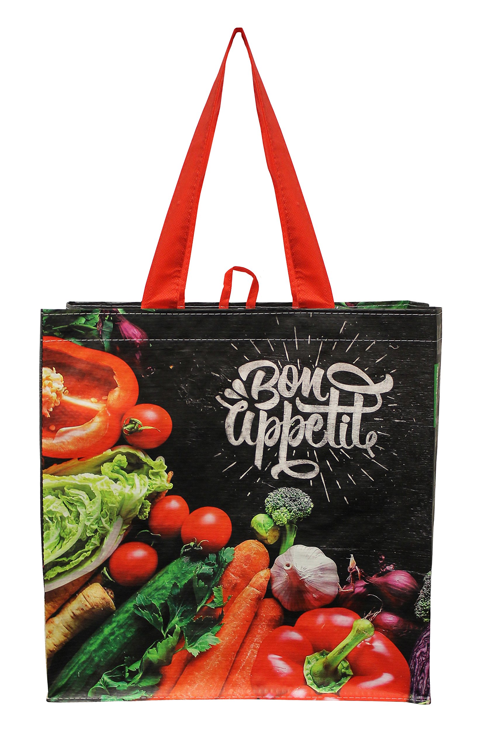 Earthwise Reusable Grocery Shopping Bags Extremely Durable Multi Use Large Stylish Fun Foldable Water-Resistant Totes Design - Chalkboard Veggies (Pack of 5)