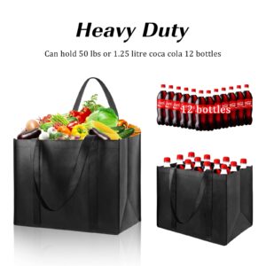 LadyRosian 10 Pack Heavy Duty Kitchen Reusable Grocery Bags, Durable XL Shopping Tote with Handle Can Hold 45+lbs, Stands Upright, Foldable & Washable (Black)