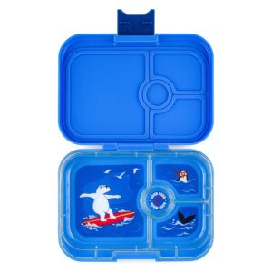 yumbox leakproof bento box panino: 4-compartment kids & adults bento; perfect for sandwich packed lunch; compact 8.5x6x1.8; healthy portions (surf blue with polar bear removable tray)