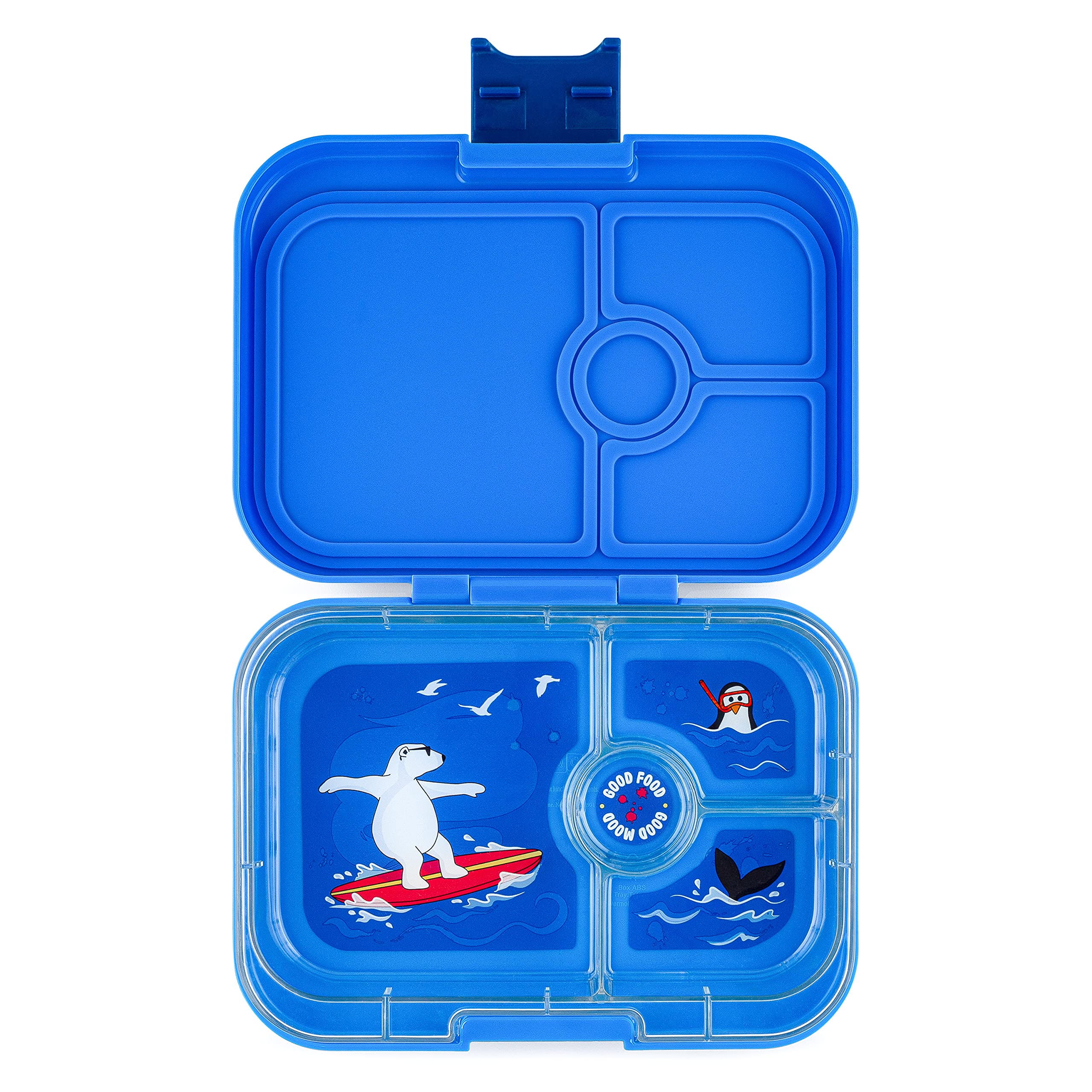 Yumbox Leakproof Bento Box Panino: 4-Compartment Kids & Adults Bento; Perfect for Sandwich Packed Lunch; Compact 8.5x6x1.8; Healthy Portions (Surf Blue with Polar Bear Removable Tray)