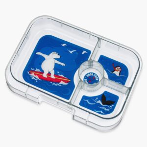 Yumbox Leakproof Bento Box Panino: 4-Compartment Kids & Adults Bento; Perfect for Sandwich Packed Lunch; Compact 8.5x6x1.8; Healthy Portions (Surf Blue with Polar Bear Removable Tray)