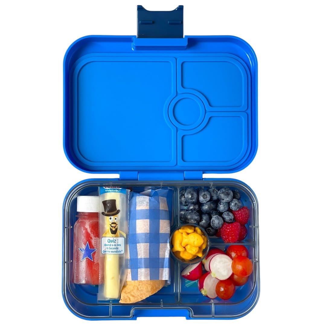 Yumbox Leakproof Bento Box Panino: 4-Compartment Kids & Adults Bento; Perfect for Sandwich Packed Lunch; Compact 8.5x6x1.8; Healthy Portions (Surf Blue with Polar Bear Removable Tray)