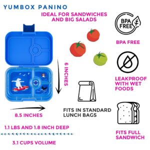 Yumbox Leakproof Bento Box Panino: 4-Compartment Kids & Adults Bento; Perfect for Sandwich Packed Lunch; Compact 8.5x6x1.8; Healthy Portions (Surf Blue with Polar Bear Removable Tray)