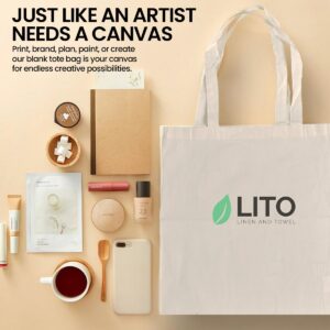 LITO LINEN AND TOWEL Tote Bag|Shopping Bags with Handle Blank Canvas Tote Bags for DIY Branding Gift Cloth Bags Reusable Grocery Bag 3 Pack