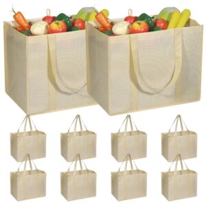 diommell 10 pack reusable grocery bags extra large super strong heavy duty shopping tote bags with reinforced handles, beige