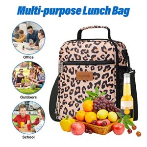 Macadamla Weinas Small Lunch Box for Women/Men,Insulated Lunch Bag Mini Cooler Bag for Adult,Portable Leakproof Lunchbox Lunch Bag Food Containers for Work Office Picnic Beach Leopard