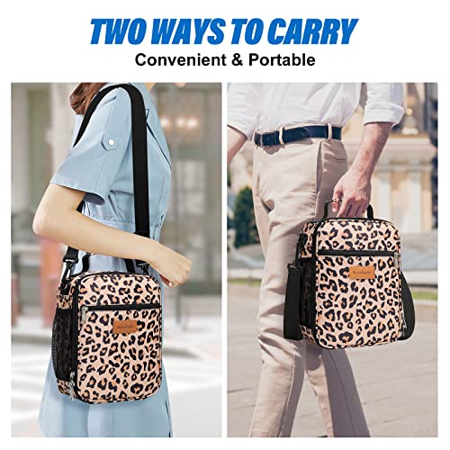 Macadamla Weinas Small Lunch Box for Women/Men,Insulated Lunch Bag Mini Cooler Bag for Adult,Portable Leakproof Lunchbox Lunch Bag Food Containers for Work Office Picnic Beach Leopard