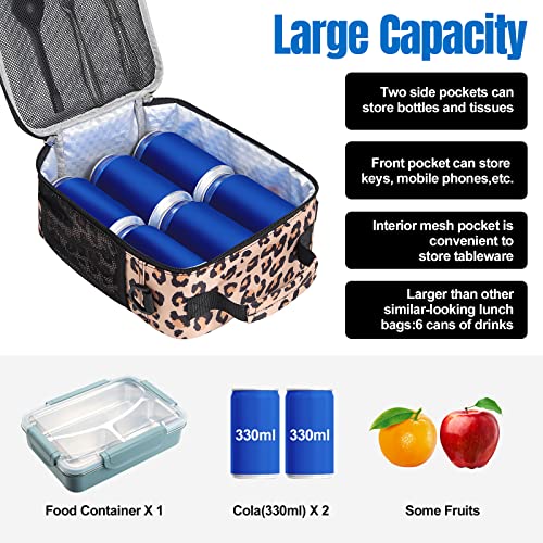 Macadamla Weinas Small Lunch Box for Women/Men,Insulated Lunch Bag Mini Cooler Bag for Adult,Portable Leakproof Lunchbox Lunch Bag Food Containers for Work Office Picnic Beach Leopard